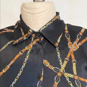 Elegant Black and Gold Chain Print Blouse